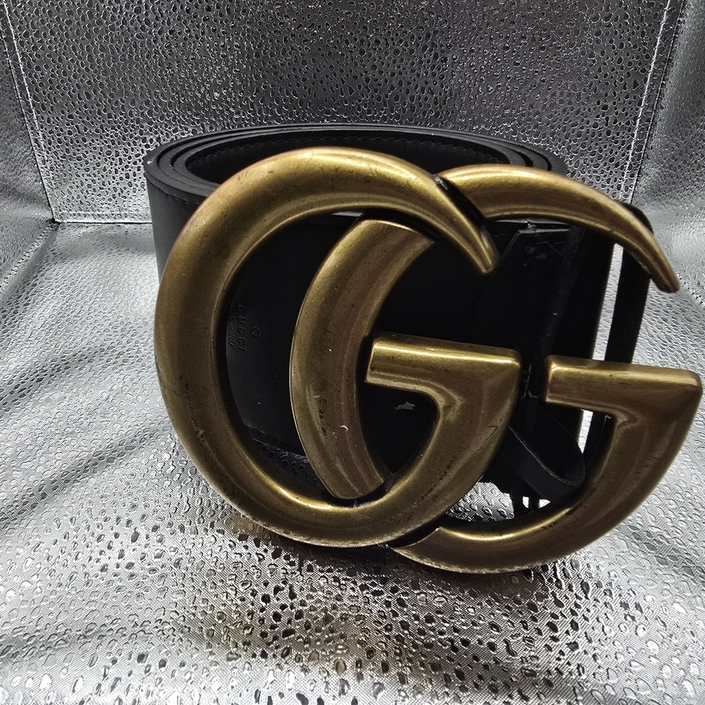 Gucci GG Supreme Tiger Canvas Wide Black Leather Belt Authentic Size 100-40